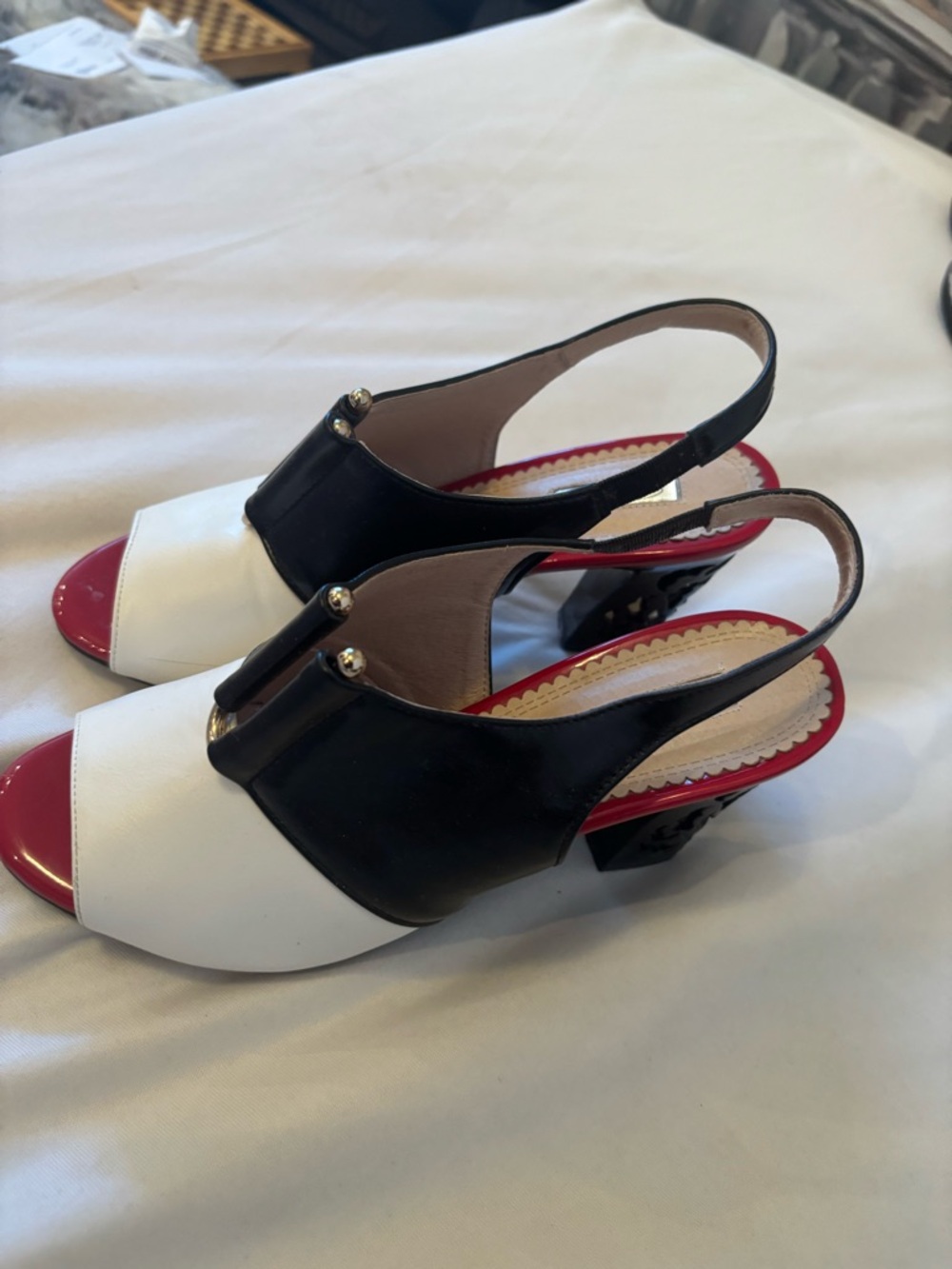 LUVSHOES Glossy & Faux Leather slingback block heels